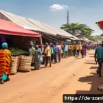 잠비아 도시와 시골 차이 - **Urban Energy and Aspirations in Lusaka**
    "A vibrant, bustling street scene in Lusaka, Zambia, ...
