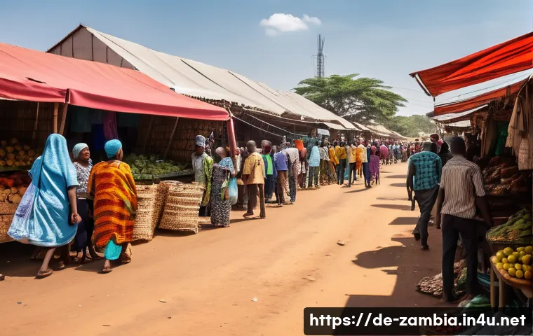 잠비아 도시와 시골 차이 - **Urban Energy and Aspirations in Lusaka**
    "A vibrant, bustling street scene in Lusaka, Zambia, ...