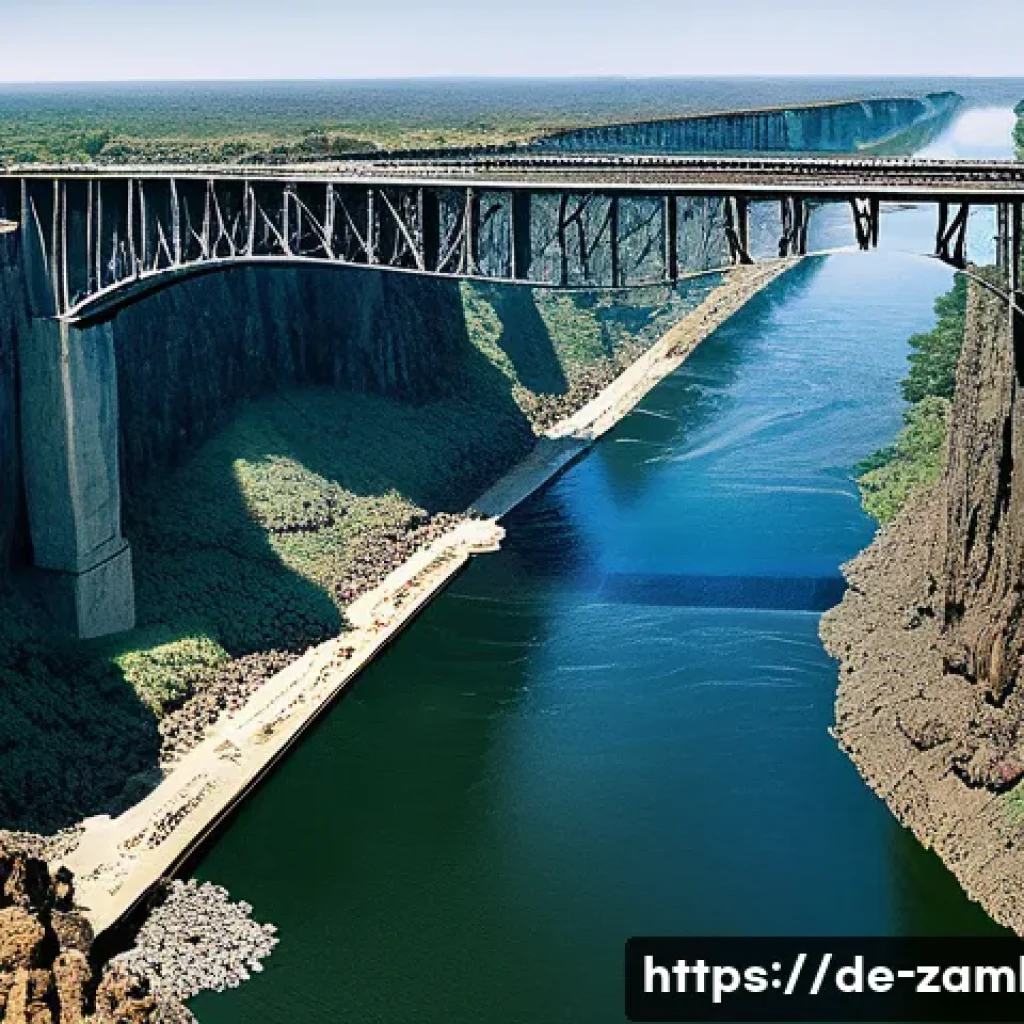 잠비아 철도 시스템 - **Prompt: The Pioneering Spirit of the Zambezi Bridge Construction, 1905**
    A panoramic, historic...