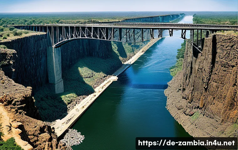잠비아 철도 시스템 - **Prompt: The Pioneering Spirit of the Zambezi Bridge Construction, 1905**
    A panoramic, historic...