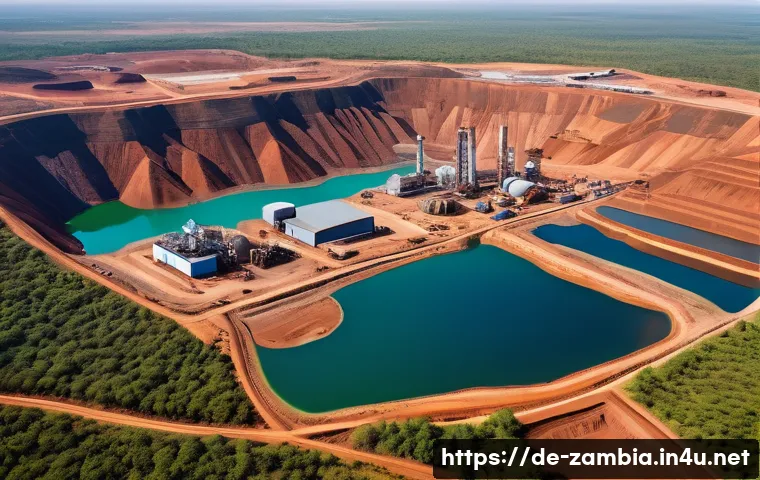 잠비아 주요 수출품 - A detailed aerial view of the Copperbelt mining region in Zambia during daytime, showcasing large-sc...