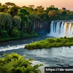 잠비아 주요 강과 호수 - A panoramic view of the Zambezi River in southern Zambia during sunset, featuring the dramatic Victo...