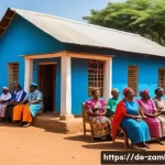 잠비아 기독교 비율 - A vibrant scene of a Sunday church service in a rural Zambian village, showcasing a Protestant congr...