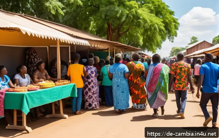 잠비아 시민권 취득 - A vibrant street scene in Lusaka, Zambia, showing a diverse group of friendly locals and expatriates...
