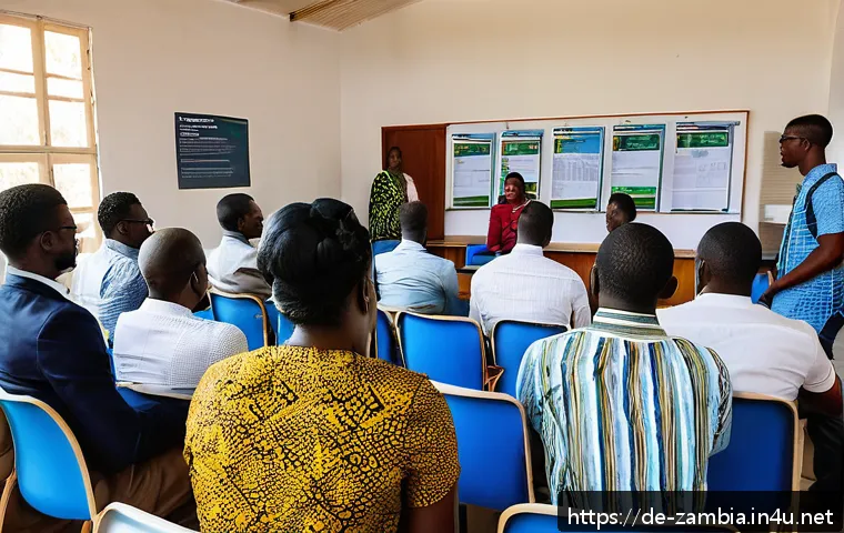 잠비아 정부 지원 정책 - A vibrant scene of a small business workshop in Lusaka, Zambia, featuring diverse entrepreneurs gath...