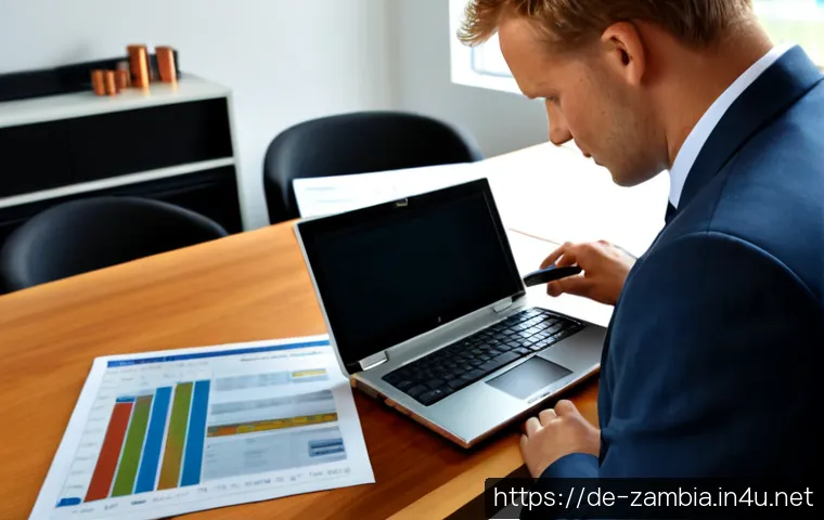Home 17 잠비아 수출입 규제 - Photorealistic German import manager in a bright modern office reviewing blank customs forms beside ...